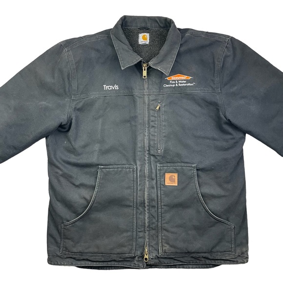 Carhartt Other - Carhartt Men’s Black Sherpa-Lined Sandstone Duck Ridge Work Faded Coat Jacket L